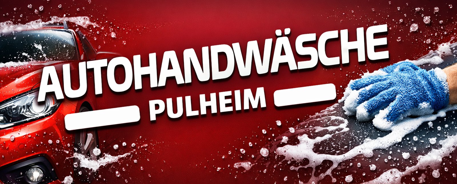 Autohandwäsche Pulheim – rotes Auto und Handwäsche mit Schaum